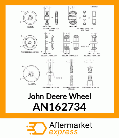 SERVICE WHEEL/TIRE, 2" SEMI AN162734