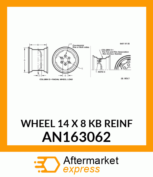 WHEEL 14 X 8 KB REINF AN163062