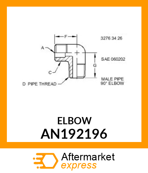 FITTING ELBOW 3/16 O.D. TUBE AN192196
