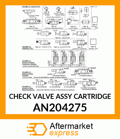 CHECK VALVE ASSY CARTRIDGE AN204275