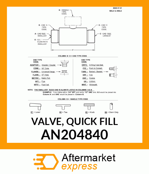 VALVE, QUICK FILL AN204840