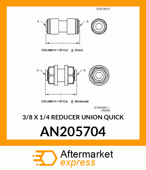 3/8 X 1/4 REDUCER UNION QUICK AN205704