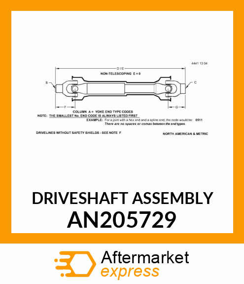 UNIVERSAL DRIVESHAFT, DRIVESHAFT AS AN205729