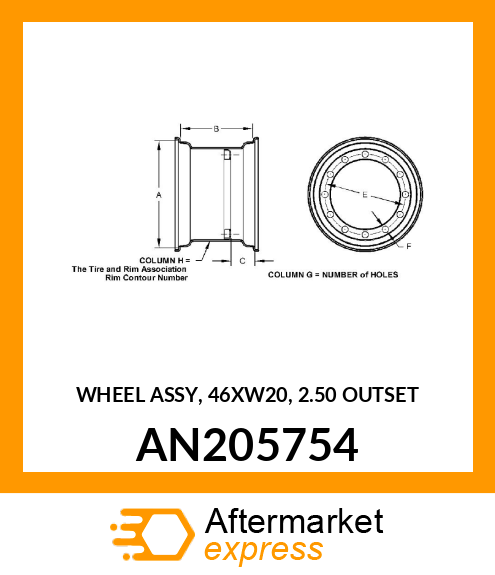 WHEEL ASSY, 46XW20, 2.50 OUTSET AN205754