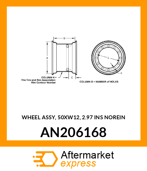 WHEEL ASSY, 50XW12, 2.97 INS NOREIN AN206168