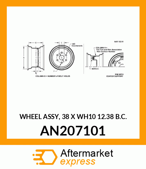 WHEEL ASSY, 38 X WH10 12.38 B.C. AN207101