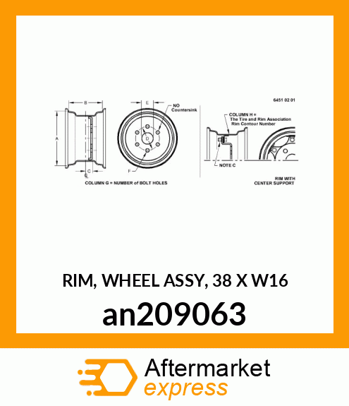 RIM, WHEEL ASSY, 38 X W16 an209063