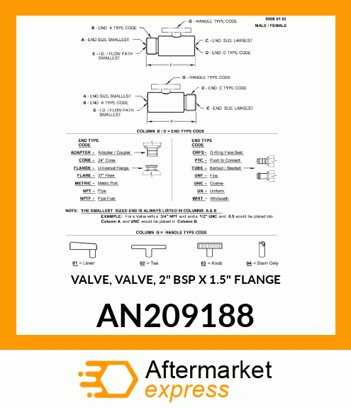 VALVE, VALVE, 2" BSP X 1.5" FLANGE AN209188