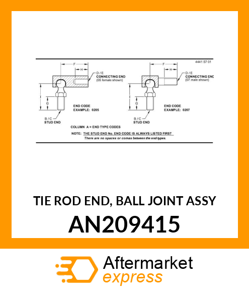 TIE ROD END, BALL JOINT ASSY AN209415