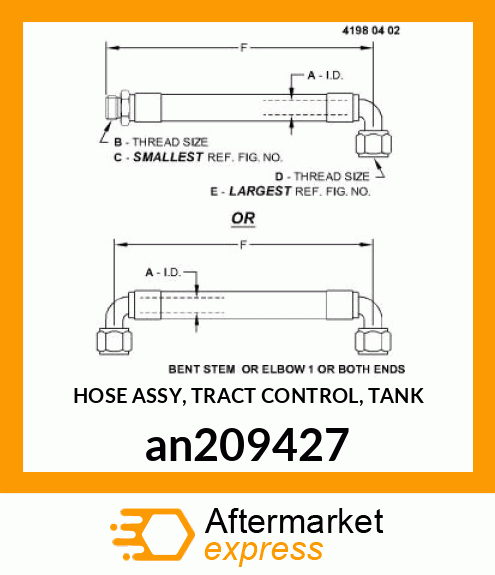 HOSE ASSY, TRACT CONTROL, TANK an209427