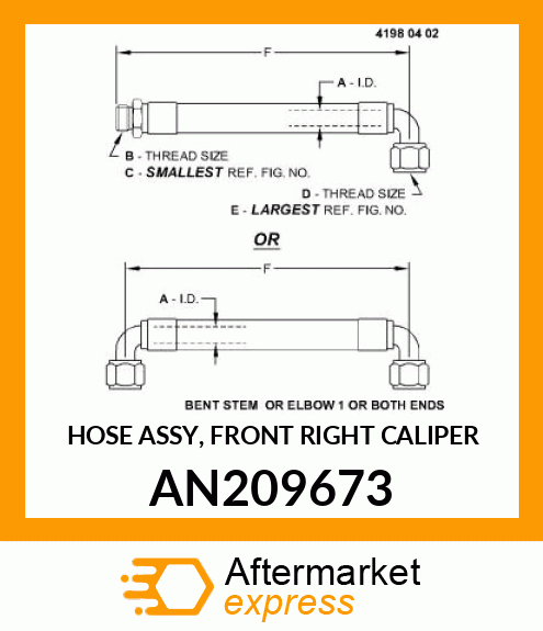 HOSE ASSY, FRONT RIGHT CALIPER AN209673