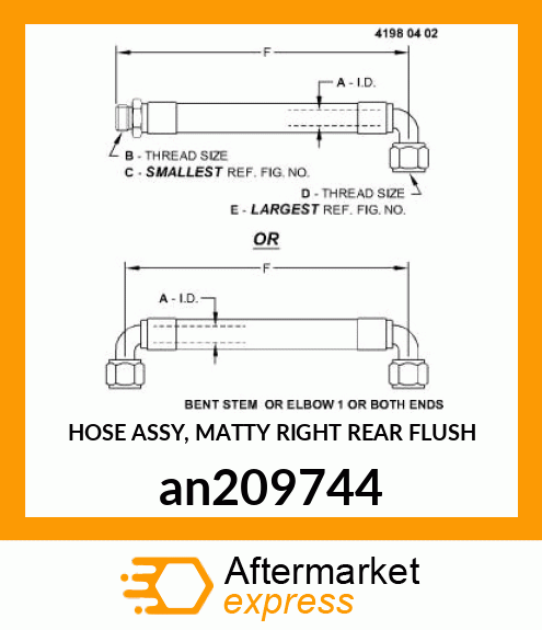 HOSE ASSY, MATTY RIGHT REAR FLUSH an209744