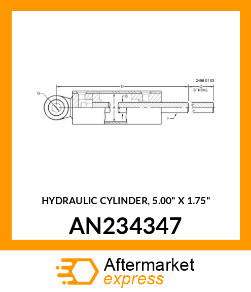 HYDRAULIC CYLINDER, 5.00" X 1.75" AN234347