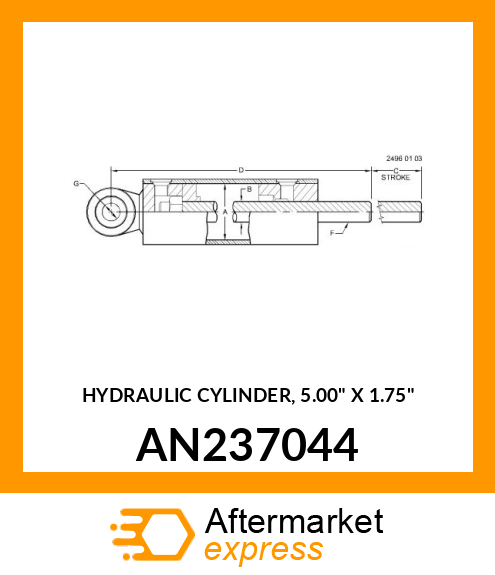HYDRAULIC CYLINDER, 5.00" X 1.75" AN237044