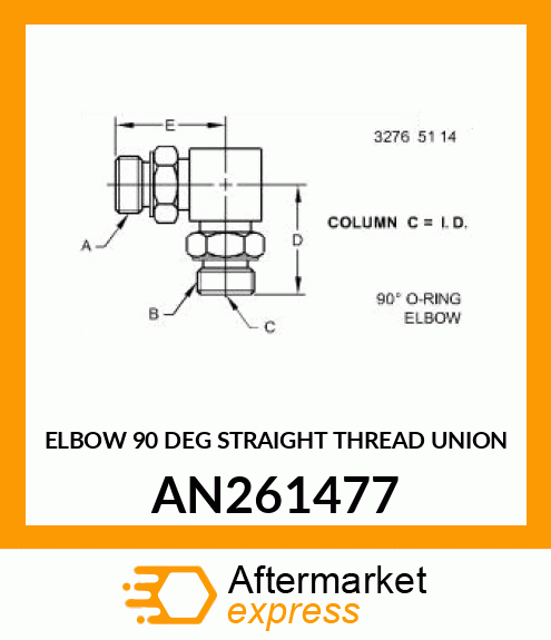 ELBOW 90 DEG STRAIGHT THREAD UNION AN261477