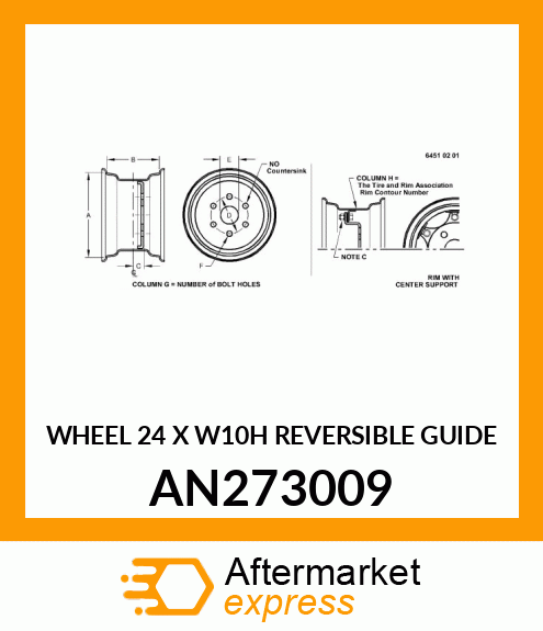 WHEEL 24 X W10H REVERSIBLE GUIDE AN273009