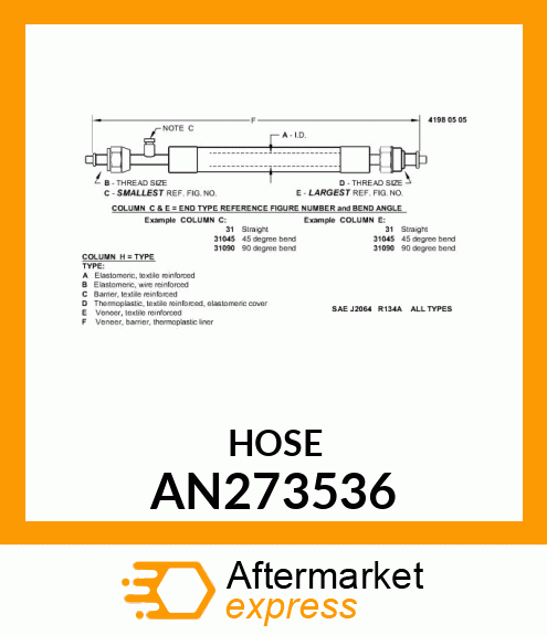 HOSE ASSY, DEHYDRATOR OUTLET AN273536