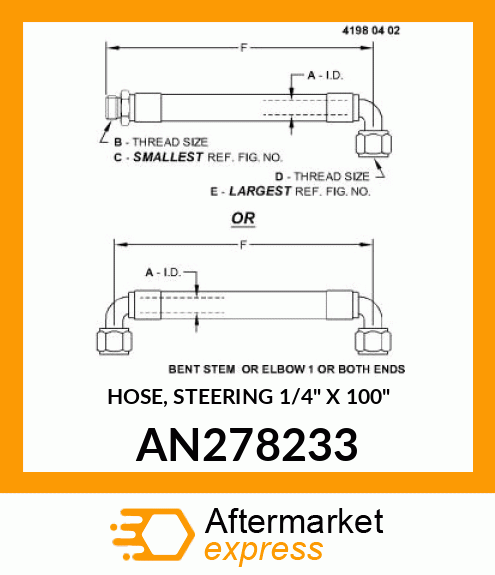 HOSE, STEERING 1/4" X 100" AN278233