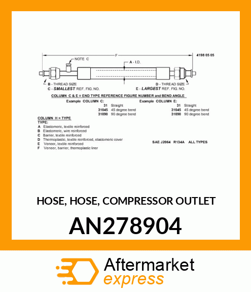 HOSE, HOSE, COMPRESSOR OUTLET AN278904