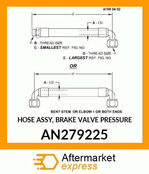 HOSE ASSY, BRAKE VALVE PRESSURE AN279225