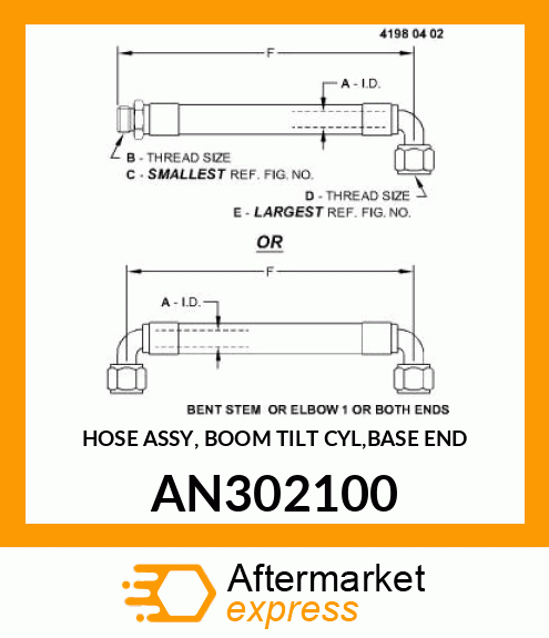 HOSE ASSY, BOOM TILT CYL,BASE END AN302100