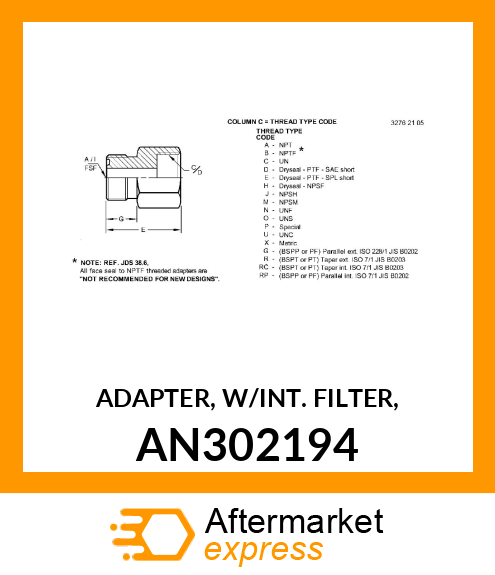 ADAPTER, W/INT. FILTER, AN302194