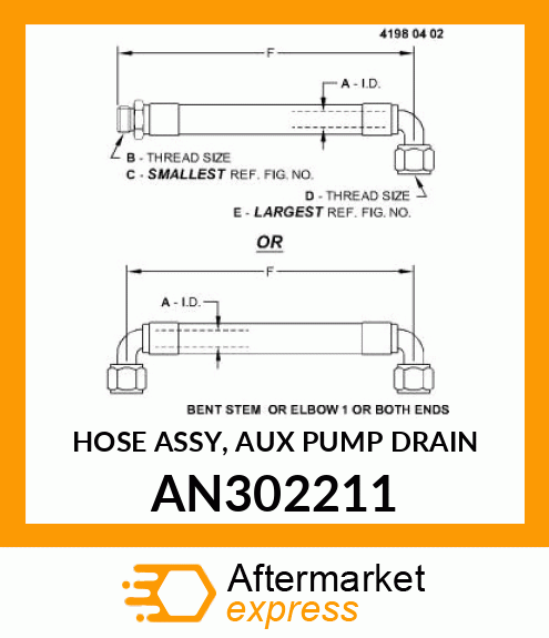 HOSE ASSY, AUX PUMP DRAIN AN302211