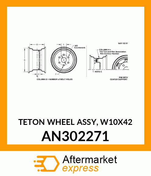 TETON WHEEL ASSY, W10X42 AN302271