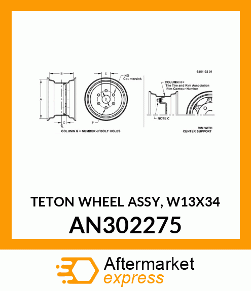 TETON WHEEL ASSY, W13X34 AN302275