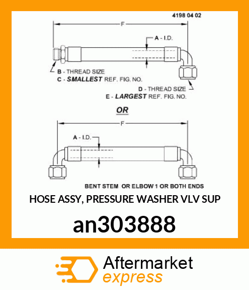 HOSE ASSY, PRESSURE WASHER VLV SUP an303888