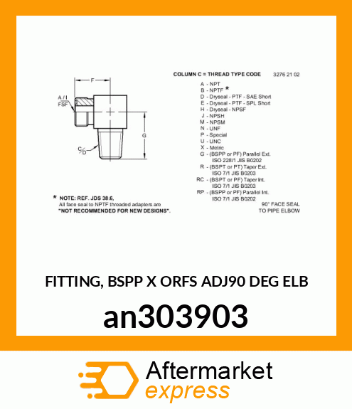 FITTING, BSPP X ORFS ADJ90 DEG ELB an303903