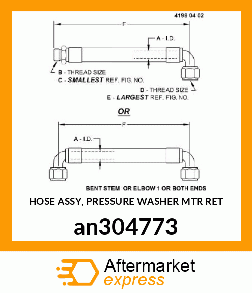 HOSE ASSY, PRESSURE WASHER MTR RET an304773