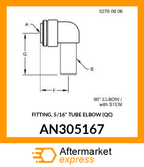 FITTING, 5/16" TUBE ELBOW (QC) AN305167