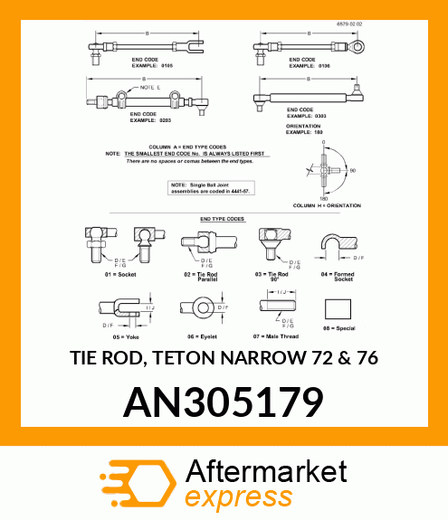 TIE ROD ASSEMBLY, TIE ROD, TETON NA AN305179