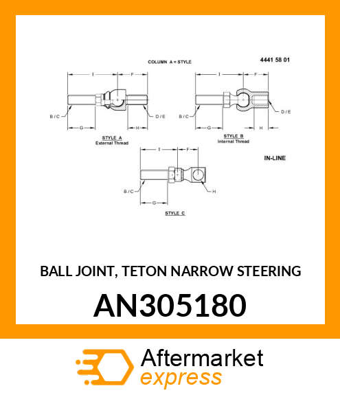 BALL JOINT, TETON NARROW STEERING AN305180