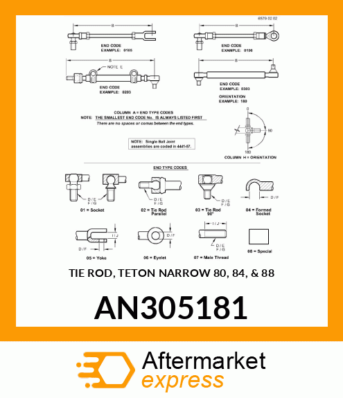 TIE ROD ASSEMBLY, TIE ROD, TETON NA AN305181