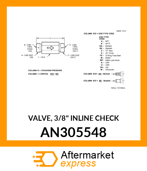 VALVE, 3/8" INLINE CHECK AN305548