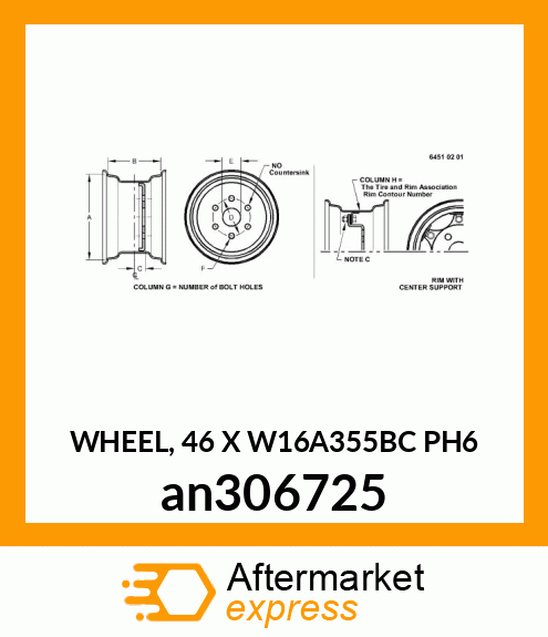 WHEEL, (46 X W16A)355BC PH 6 an306725