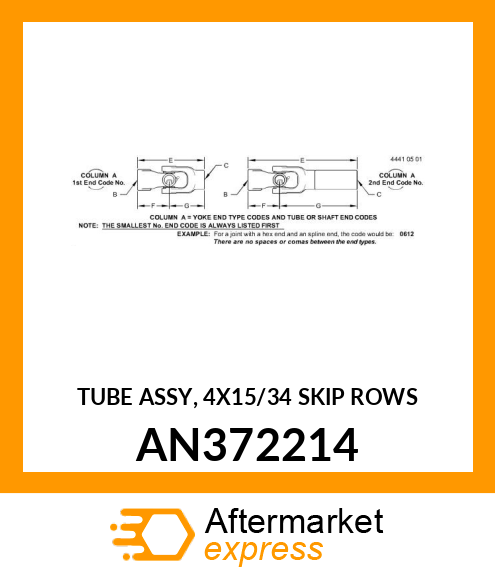 TUBE ASSY, 4X15/34 SKIP ROWS AN372214