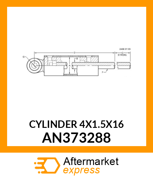 HYDRAULIC CYLINDER, 101.6X38.1 AN373288