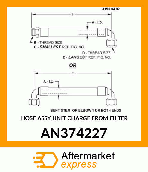 HOSE ASSY,UNIT CHARGE,FROM FILTER AN374227