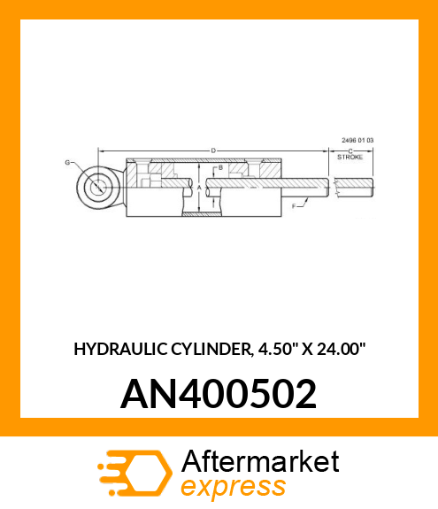 HYDRAULIC CYLINDER, 4.50" X 24.00" AN400502
