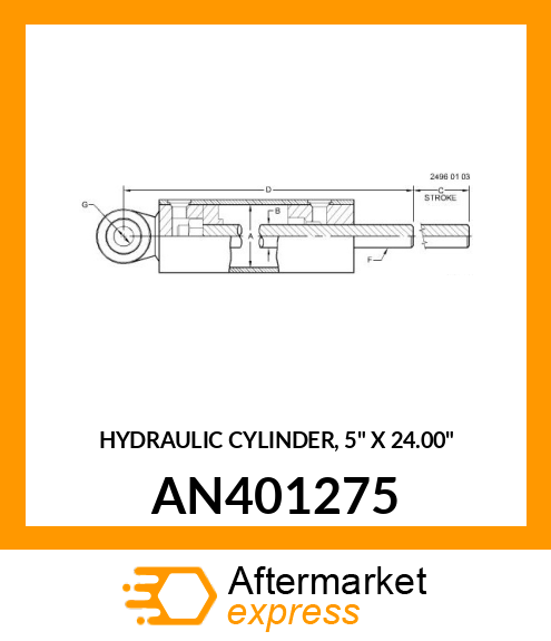 HYDRAULIC CYLINDER, 5" X 24.00" AN401275