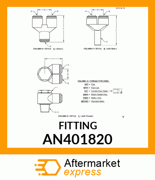 FITTING, 1/4 PLUG IN Y, QC AN401820