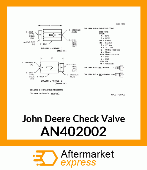 CHECK VALVE, PRIMING CHECK VALVE AN402002