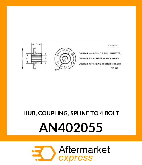 HUB, COUPLING, SPLINE TO 4 BOLT AN402055