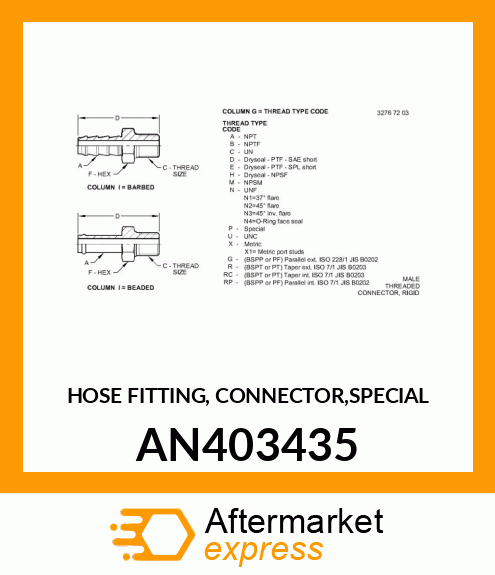 HOSE FITTING, CONNECTOR,SPECIAL AN403435