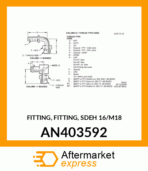 FITTING, FITTING, SDEH 16/M18 AN403592