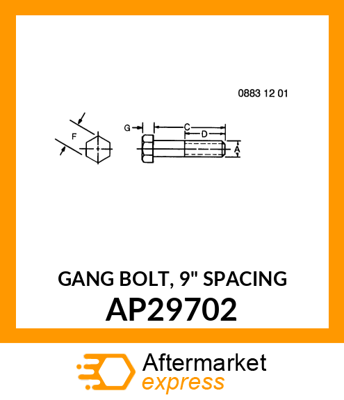 GANG BOLT, 9" SPACING AP29702