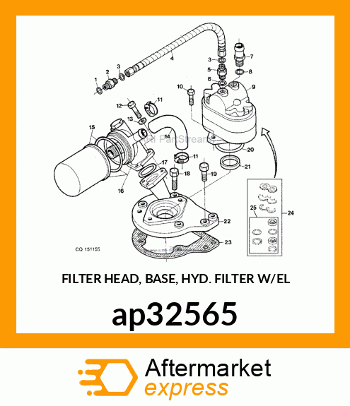 FILTER HEAD, BASE, HYD. FILTER W/EL ap32565